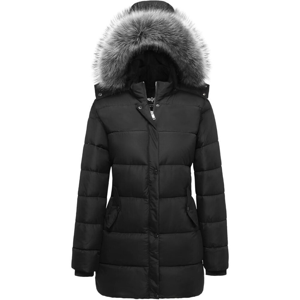 Women's Winter Thicken Puffer Coat Warm Snow Jacket with Fur Removable Hood - Picture 1 of 6